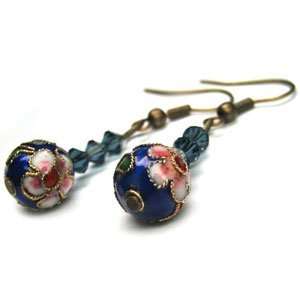  Dark Blue Cloisonne Earrings   1.5  Authentic Chinese 
