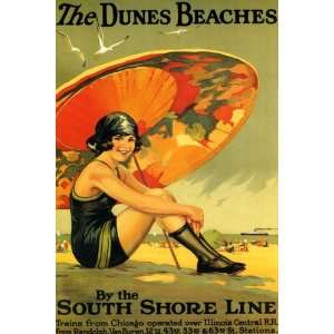   BEACHES BY THE SOUTH SHORE LINE CHICAGO ILLINOIS VINTAGE POSTER REPRO