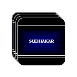 Personal Name Gift   SUDHAKAR Set of 4 Mini Mousepad Coasters (black 
