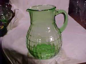 green block optic 7 3/8 bulbous pitcher 54 oz  hocking  