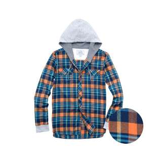 Vancl Waffle Lining Brushed Flannel Hoodie/Casual Shirt Orange/Blue 