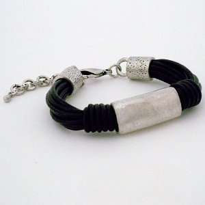  Black Leather & Silver Tube Bracelet Escape From Paris Jewelry