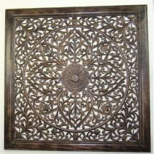  Handcarved Stylized Flower Pattern Wall Panel, 48 x 48 