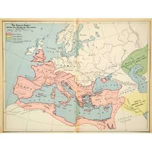  1945 Lithograph Map Roman Empire Barbarian Invasion 