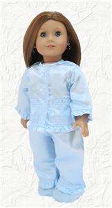 Doll Clothes Satin Pajamas Blue Ruffled Fit American Girl, Kit, Molly 