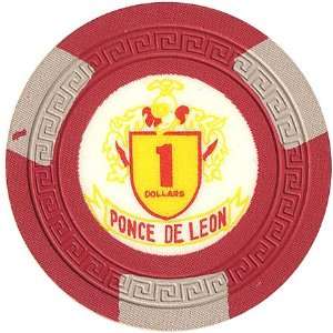  Ponce De Leon $1 Clay Casino Chip Puerto Rico Red and Gray 