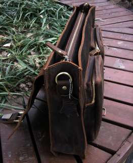 Handmade Mens Cowhide Leather Briefcase/Travel Bag/Laptop Bag (14 