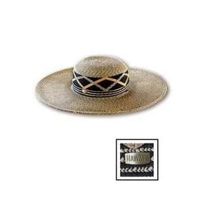  Hawaiian Widebrim Mosaic Straw Hat with Hawaii Pin 
