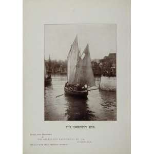 1905 Sailboat Sailing Sails Boat Harbor Boats B/W Print 
