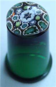 Caithness millefiori green glass paperweight top thimble  