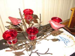 Red Cast Iron Votive Candle Holder Rustic/Branches Stem  