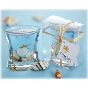  Seashells Gel Candle in Clear Gift Box with Raffia Tie and 