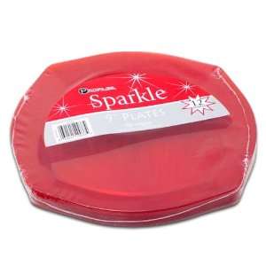 Plastic Party Plates, Red Sparkle, 9 inch  12Count  