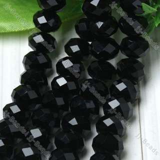 10X7MM BLACK ROCK CRYSTAL FACETED RONDELLE BEADS 40PCS  