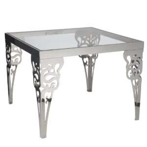 Lazy Susan Square Paisley Steel Accent Table with Glass 