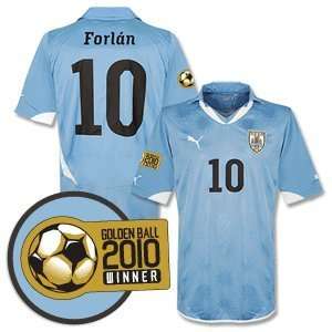10 11 Uruguay Home Authentic Jersey + Forlan 10 + Golden Ball Winners 