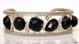 New ANDREA CANDELA SS 18K Onyx Diamond Cuff Bracelet  