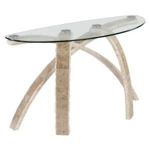  Magnussen Cascade Stone & Glass Demilune Table