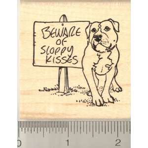  Beware of Sloppy Kisses Pitbull Rubber Stamp Arts, Crafts 