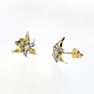  Stargazer Earrings, 14K Yellow Gold Stud Earrings with 
