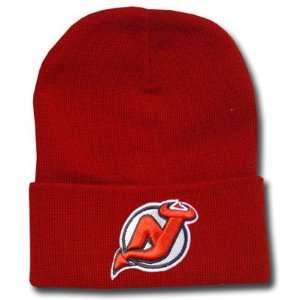  NHL BEANIE KNIT HAT CAP NEW JERSEY DEVILS CUFF RED LNH 