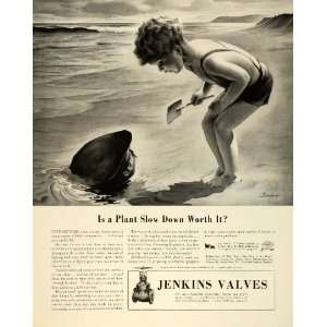  1943 Ad Jenkins Valves U S Navy Toddler Sand Beach War 