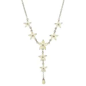   White Mother Of Pearl Star of Bethlehem Flowers Y Shape Necklace, 20