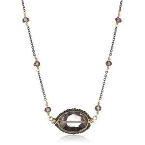   Pink Quartz Edged in Hand Cut Dark SS Beads Oval Necklace Jewelry