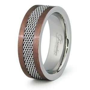   Mens Brown Stainless Steel Mesh Wedding Band Ring 8mm, 9 Jewelry