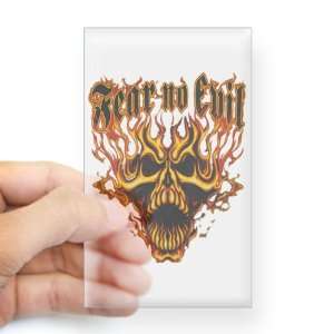  Sticker Clear (Rectangle) Fear No Evil Flaming Skull 