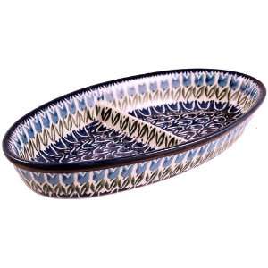 Polish Pottery Oval Separated Dish / Platter 1 1/2 H x 6 3/4 W x 9 3 