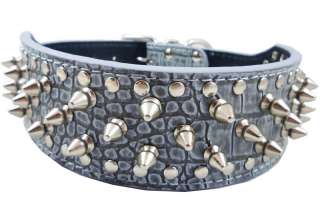 Grey 19 22 Studded Spiked Croc Leather Dog Collar  