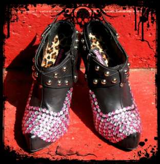   Handmade Dollhouse Rhinestone platform spike boots heels shoes  