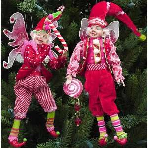  Set of 2 Candy Stripe Flying Elf Christmas Ornaments