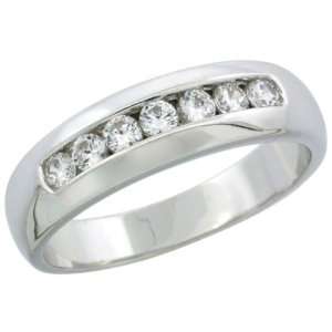 Sterling Silver Mens Classic Channel Set CZ Wedding Ring Band, 1/4 in 