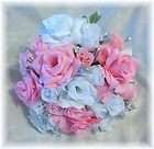 21pc Lt Blue Silver White Cascade Wedding Bouquet  