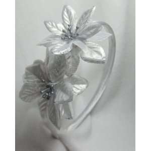  Silver Poinsettia Flower White Headband Beauty