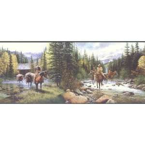  3 Rolls of Mountain Cowboy Wallpaper Border   Rustic Horse 