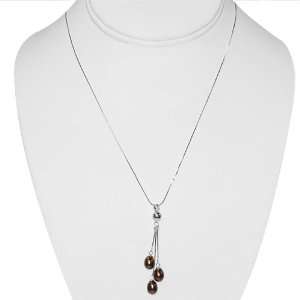  Brown Triple Freshwater Pearl Pendant With Snake Chain 