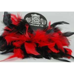  2 Black & Red Chandelle Feather Hair Tie Scrunchy Pony 