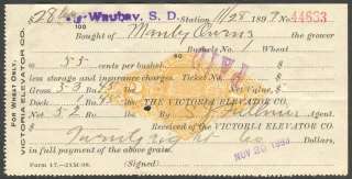 RECEIPT Waubay, South Dakota RN X7 1897  