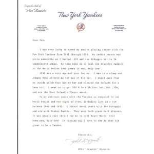 Phil Rizzuto Autographed New York Yankees Letter on Yankees letterhead 