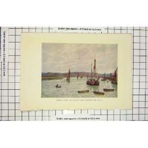  COLOUR PRINT VIEW MEDWAY CHATHAM PIER SHIPS BOATS