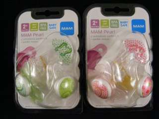 MAM Pearl Pacifiers Soothers W/ Keeper Clip 2+ Months  