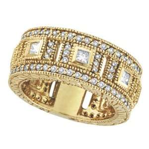 Round and Princess Eternity Diamond Byzantine Ring 14k Yellow Gold (1 