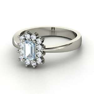   Ring, Emerald Cut Aquamarine 14K White Gold Ring with Diamond Jewelry