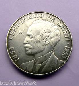 SILVER Coin CENTENARIO DE MARTI 1 Peso Cuba  