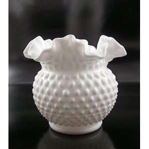  Fenton Milk Glass Hobnail 5 Rose Bowl Vase #3850 MI