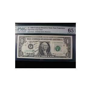 Signed Chiao, Leroy $1 1999 Federal Reserve Note San Francisco (P, To 