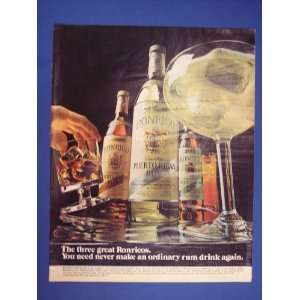  Puerto Rican Rum,the three Ronricos,drinks on table, 70s 